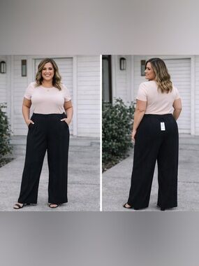 Maggy London Black Pinstripe Wide-Leg Pants